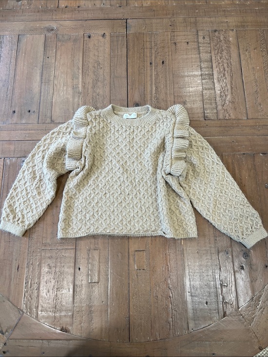 Rylee + Cru Other - Rylee + cru Textured Knit ruffled shoulder crewneck sweater beige 4-5 years